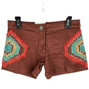 Judith March Shorts Womens S Mid-Rise Embroidered‎ Aztec Crochet Boho Festival